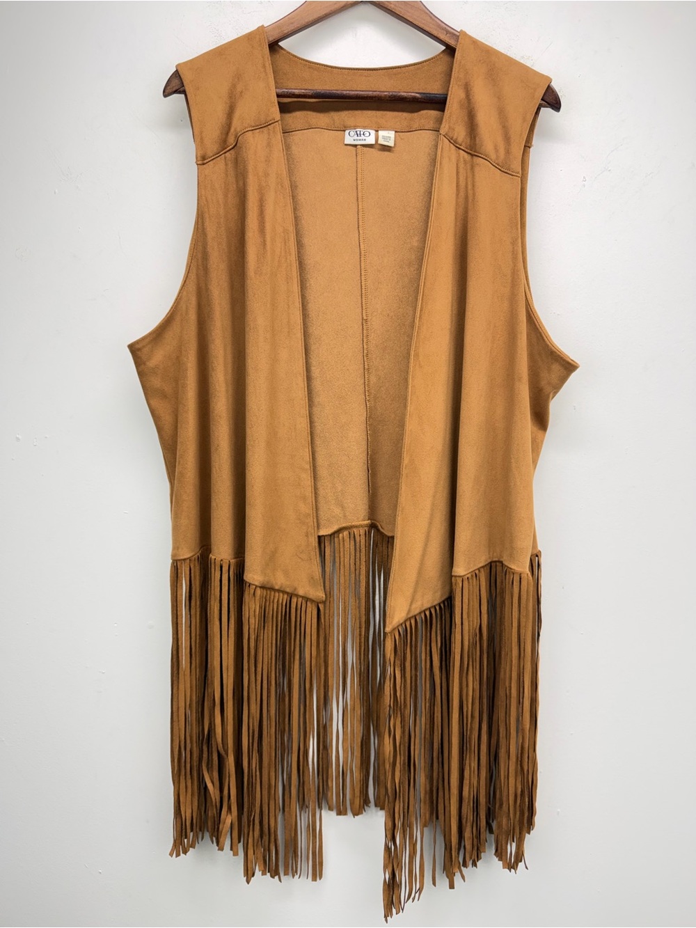 Cato plus size 22/24W Women’s Western Boho Tan Faux Suede Open Front Fringe Vest